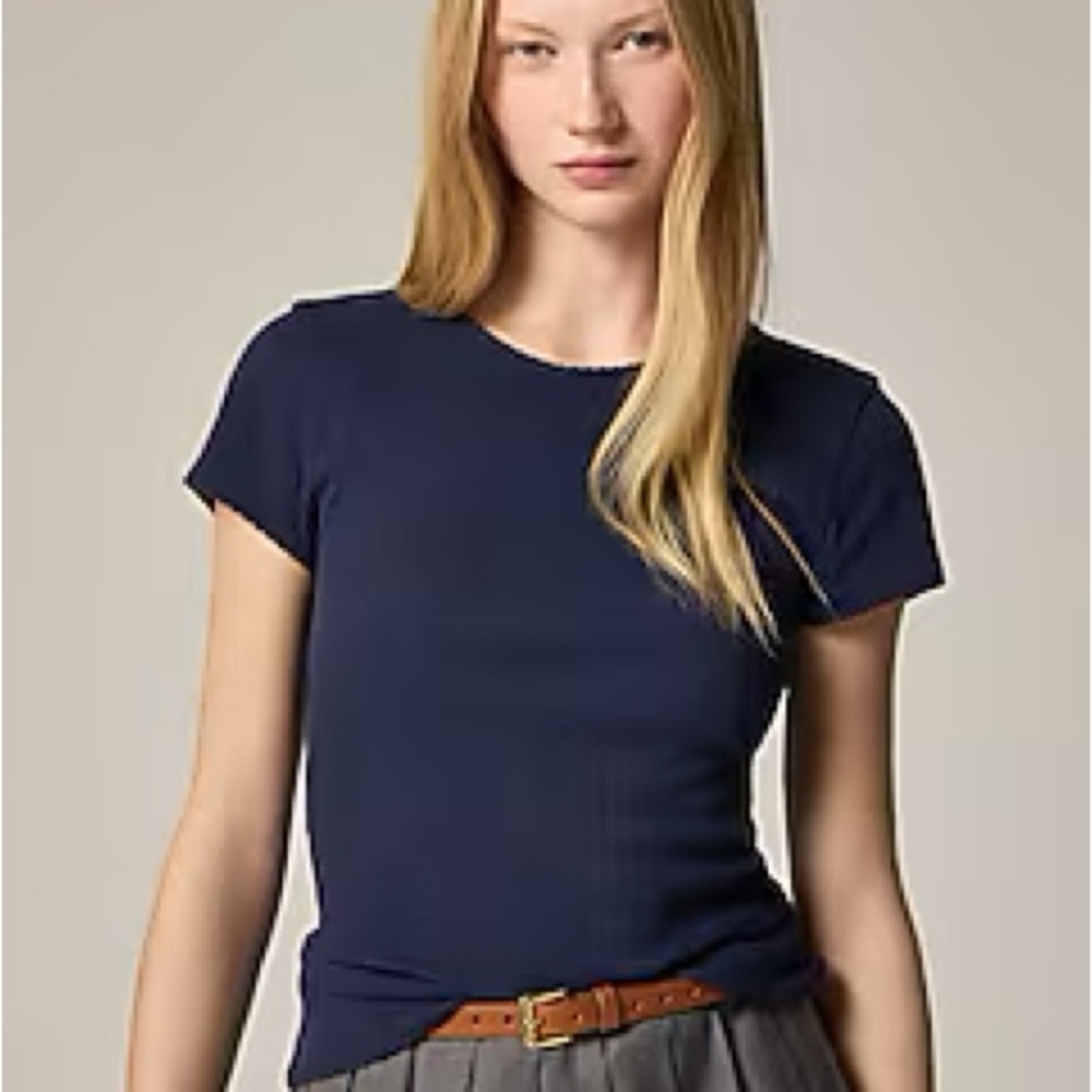 J. Crew Navy Pointelle 100% Cotton Short Sleeve Tee
